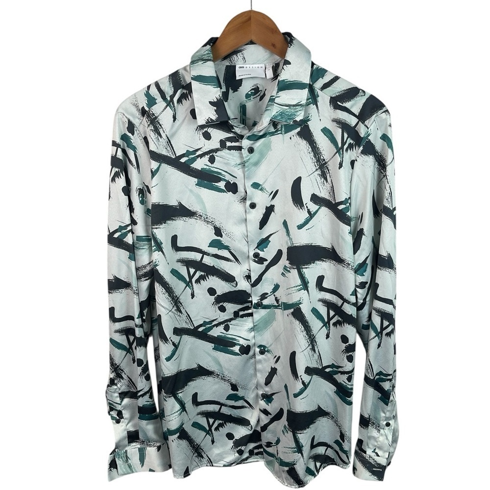 BF197 Men’s ASOS Design 80s Print Stretch Button Down Shirt L